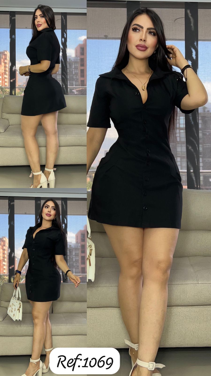 1069 vestido botones negro