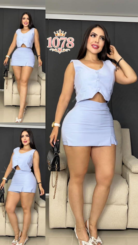 1078 falda short top botones en tela Noche de Viena