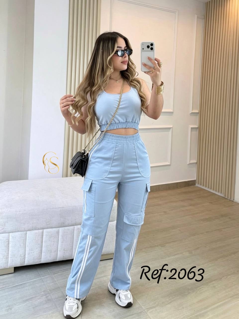 2063 conjunto pantalón 2 líneas y top