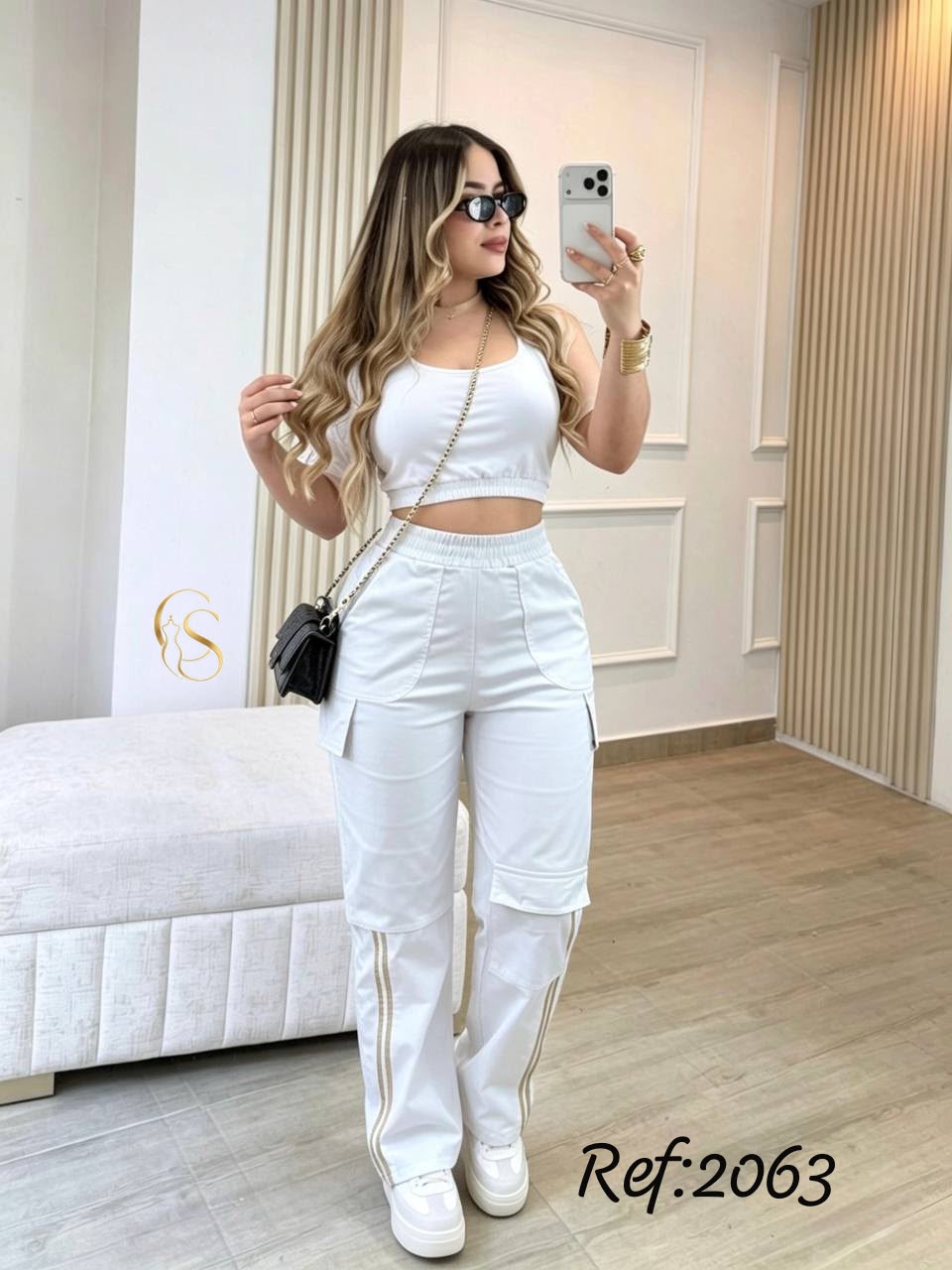 2063 conjunto pantalón 2 líneas y top
