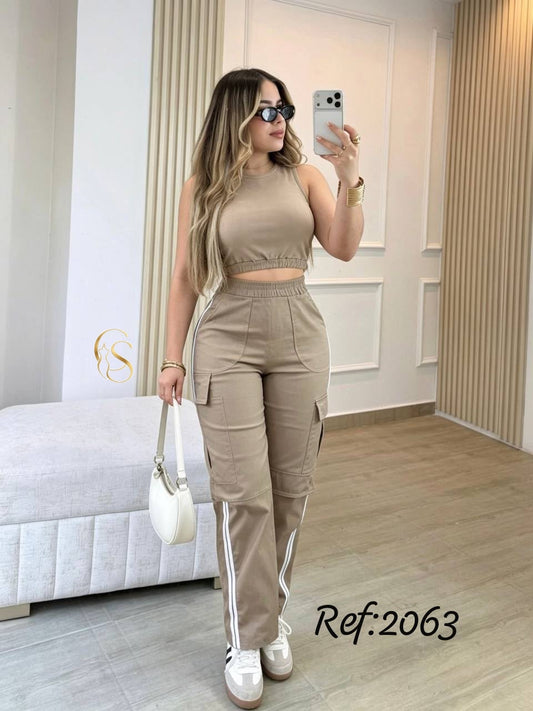 2063 conjunto pantalón 2 líneas y top