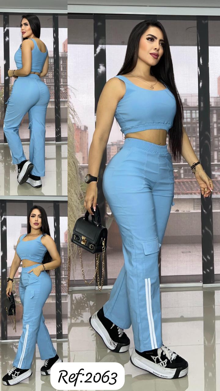 2063 conjunto pantalón 2 líneas y top