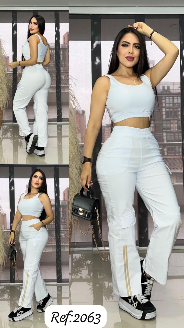 2063 conjunto pantalón 2 líneas y top