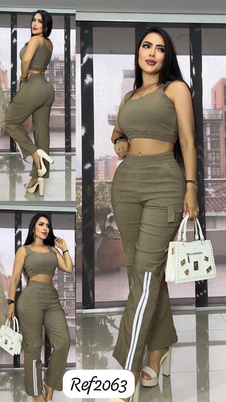 2063 conjunto pantalón 2 líneas y top
