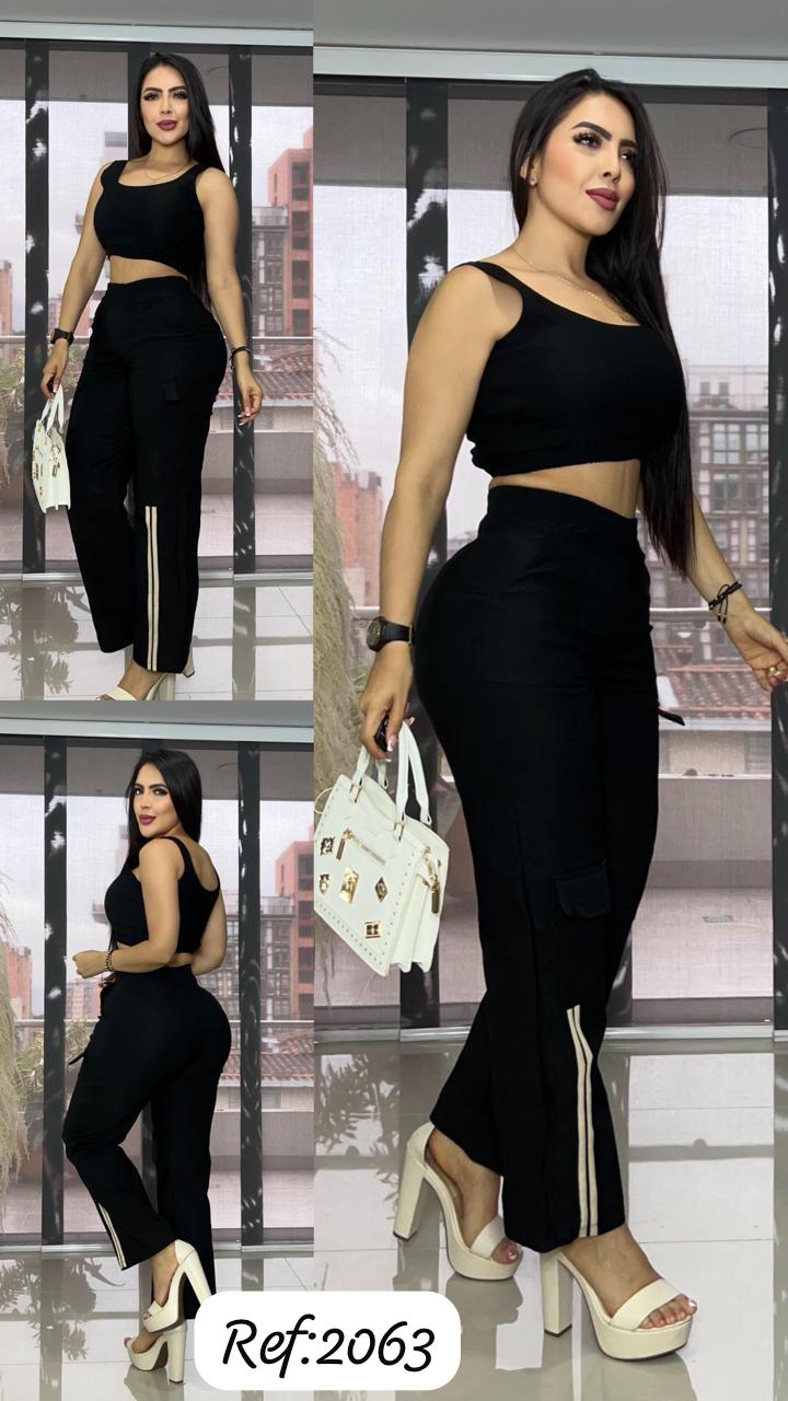 2063 conjunto pantalón 2 líneas y top