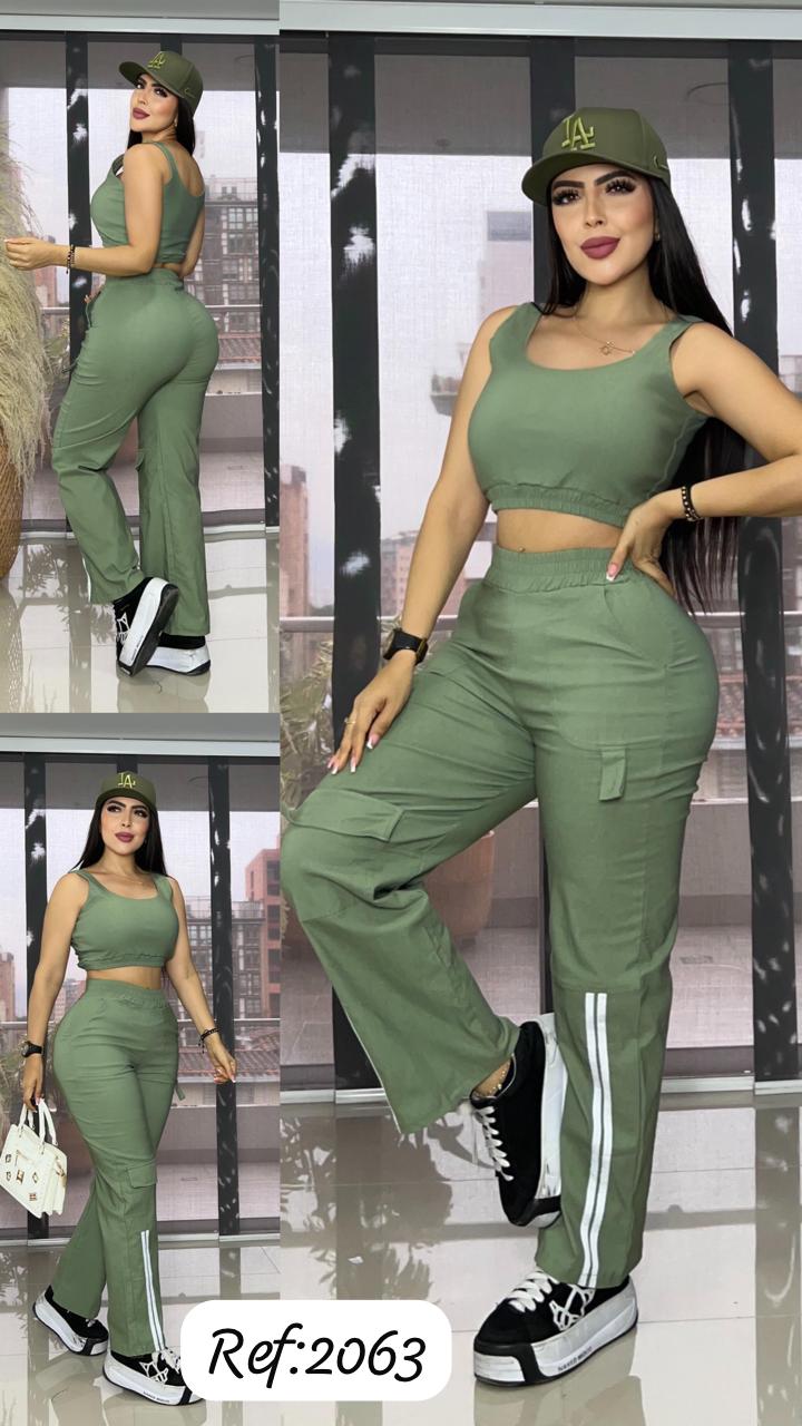 2063 conjunto pantalón 2 líneas y top