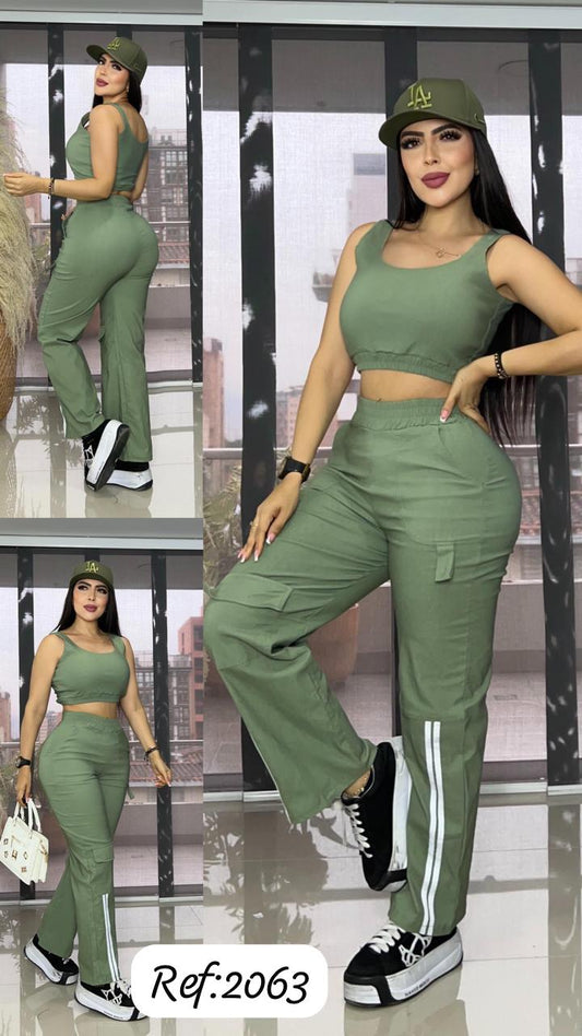 2063 conjunto pantalón 2 líneas y top