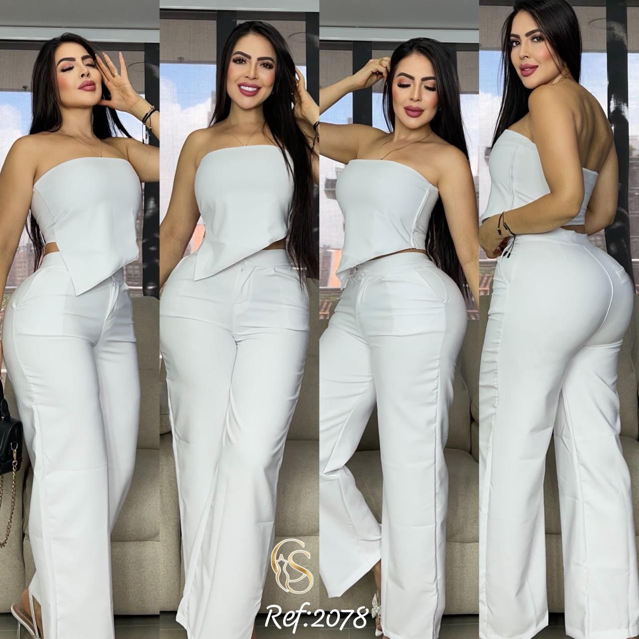 2078 Pantalón y top asimétrico en tela Viena