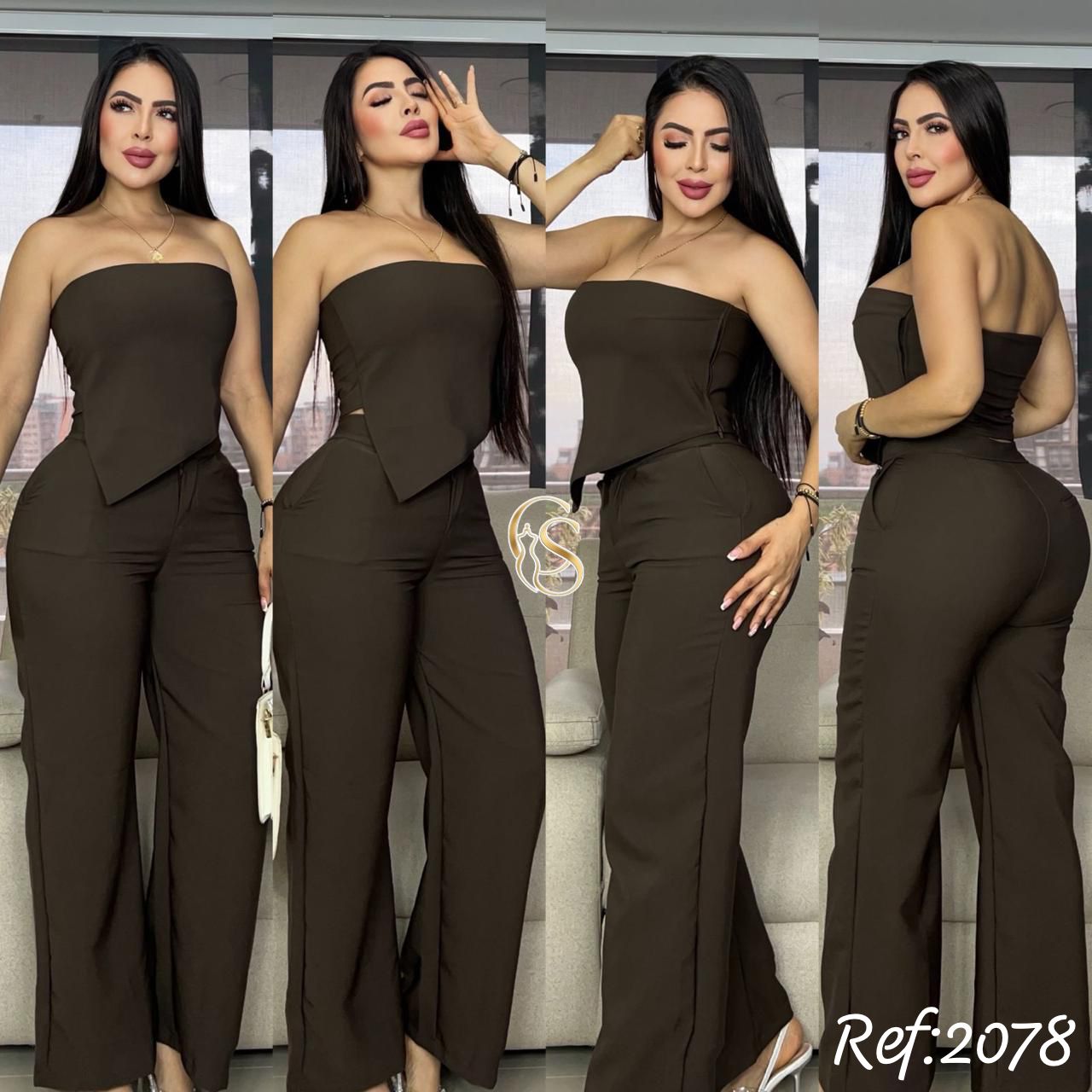 2078 Pantalón y top asimétrico en tela Viena