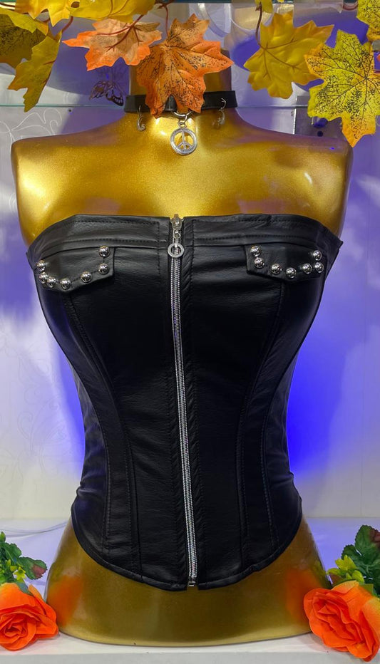 CORSET LARGO 02 2 - Corset cuero tex bolsillos