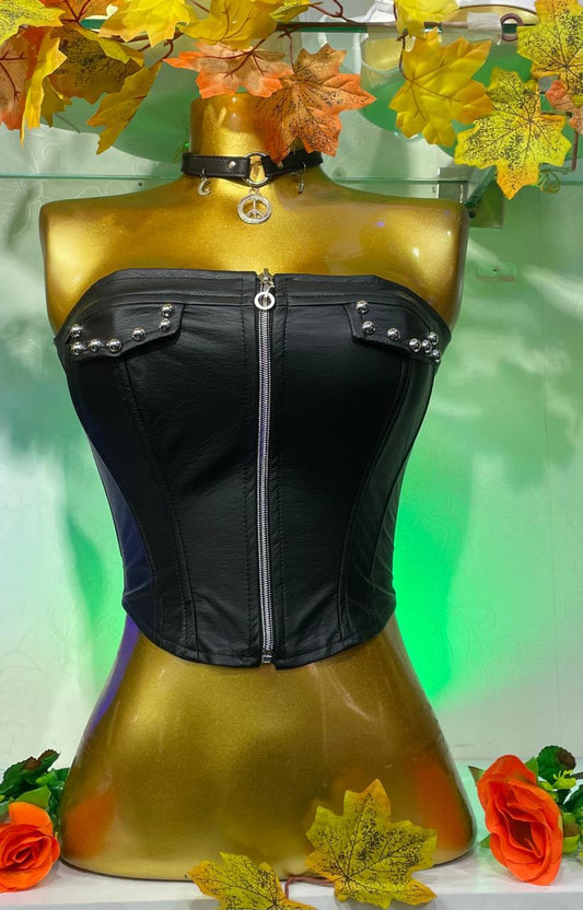 CORSET CORTO 01 2 - Croptop bolsillos en cuero tech